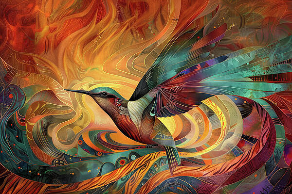 Vibrant Wall Art featuring the digital art Spirit Of The Hummingbird #3 by Ron Weathers