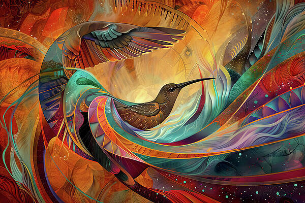 Vibrant Wall Art featuring the digital art Spirit Of The Hummingbird #4 by Ron Weathers