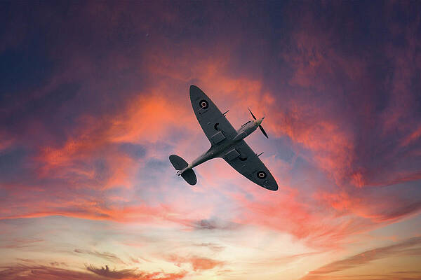 Sky Photograph - Spitfire Flying At Sunset by Andrew Lalchan