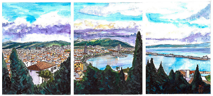 Wall Art featuring the painting Split City From Marjan Hill  Croatia  Triptych by Francisco Gutierrez