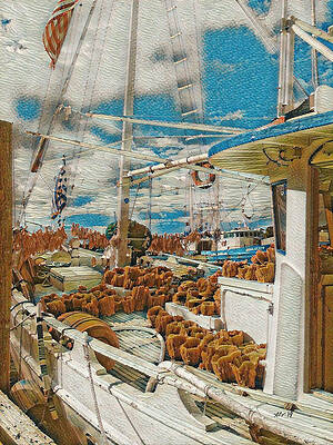 Florida Wall Art featuring the digital art Sponge Boats In Tarpon Springs by Antonios Valamontes