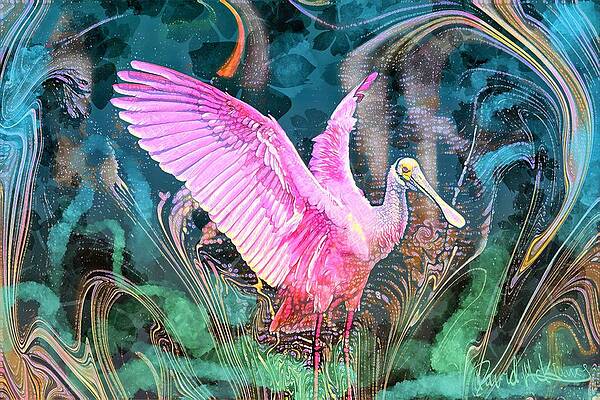 Nature Wall Art featuring the painting Roseate Spoonbill Artwork01 by David McKinney