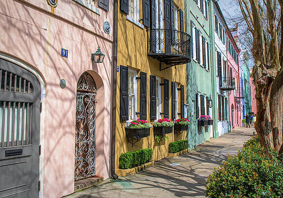 South Carolina Wall Art featuring the photograph Spring Morning On Rainbow Row II by Douglas Wielfaert
