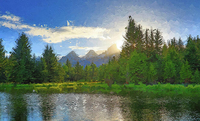 Wall Art featuring the painting Spring Morning Sun Over The Tetons by Dan Sproul