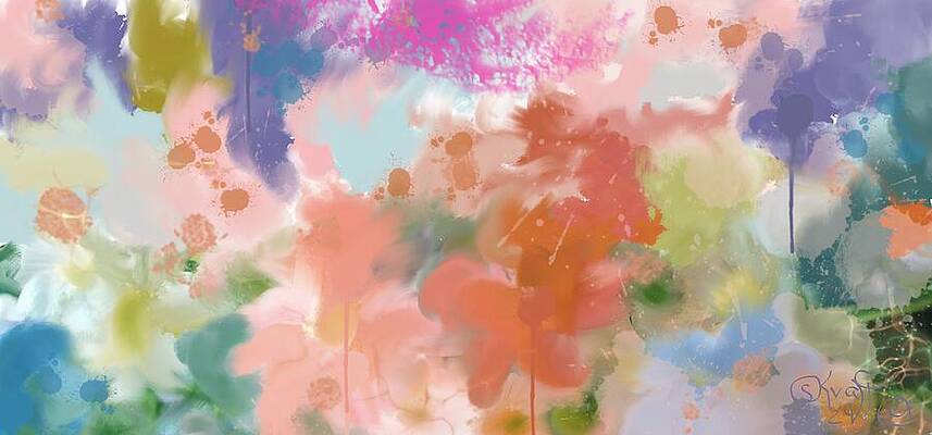 Abstract Wall Art featuring the painting Spring Awakening - Colorful Abstract Floral Landscape Painting by Sonja Kraft