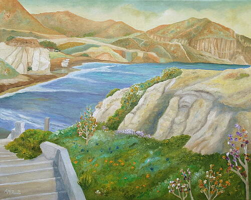 Marine Wall Art featuring the painting Springing Down The Shore by Angeles M Pomata