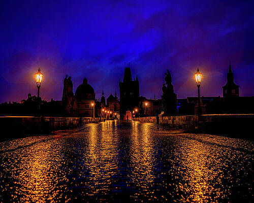 Architecture Photograph - St. Charles Bridge, Prague Blue Hour Morning by Robert Niemeier
