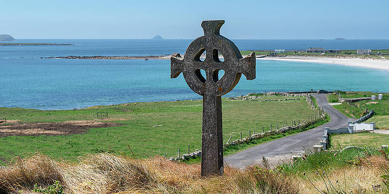 Celtic Cross Overlooking Coastal View Wall Art