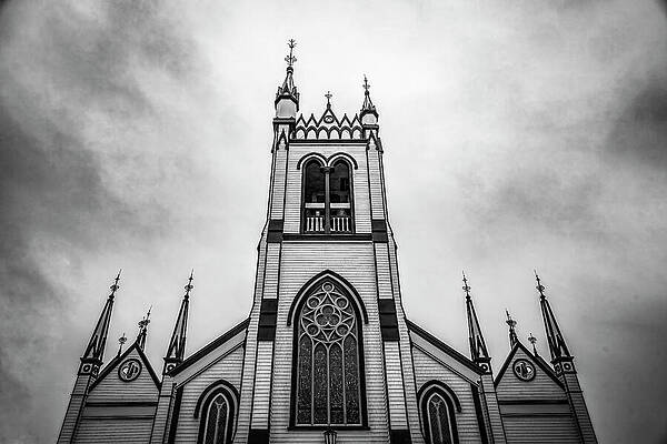 Gothic Church Tower Against Cloudy Sky Photograph