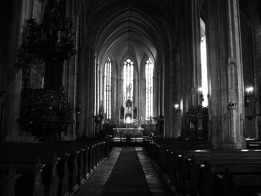Photograph - St Michael's Church Interior, Cluj-Napoca, Romania - Black And White Photo by Nicko Prints