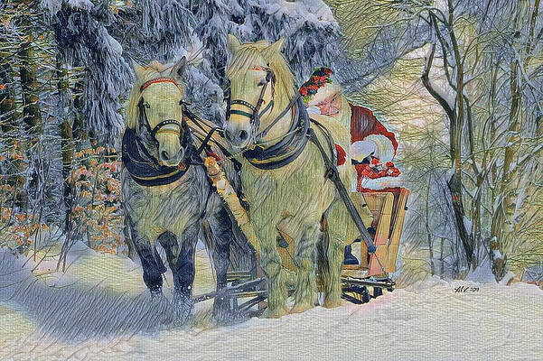 Nature Wall Art featuring the digital art St Nick And His Sledge by Antonios Valamontes