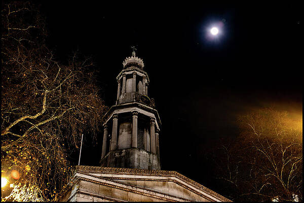Church Tower Under Full Moon Wall Art