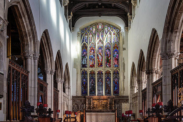 Gothic Cathedral Interior with Stained Glass Wall Art
