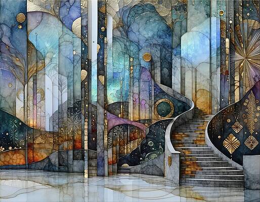 Gold Wall Art featuring the digital art Stage by Eris And AI