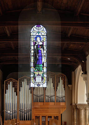 Stained Glass in Church with Organ Pipes Wall Art