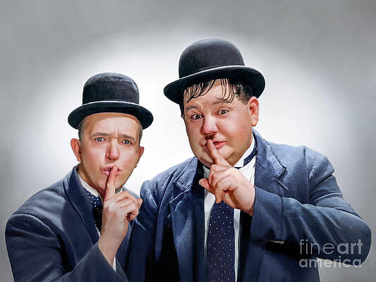 Funny Wall Art featuring the digital art Stan And Ollie Silence Please by Franchi Torres