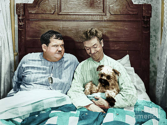 Funny Wall Art featuring the digital art Stan And Ollie With Their Puppy by Franchi Torres