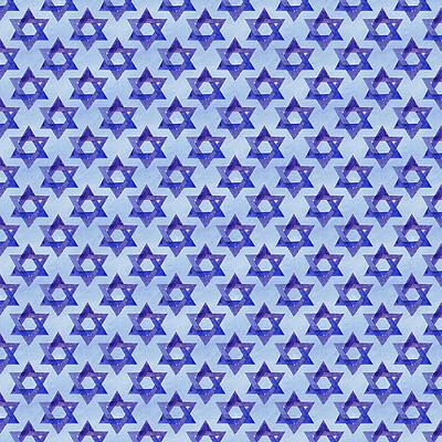 Pattern Mixed Media - Star Of David, Blue-Violet Watercolor On Blue by Elizabeth Reich