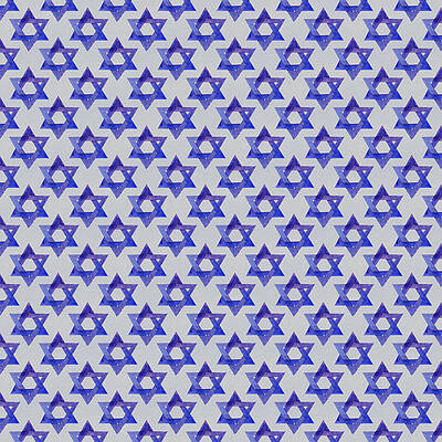 Pattern Mixed Media - Star Of David, Blue-Violet Watercolor On Silver by Elizabeth Reich