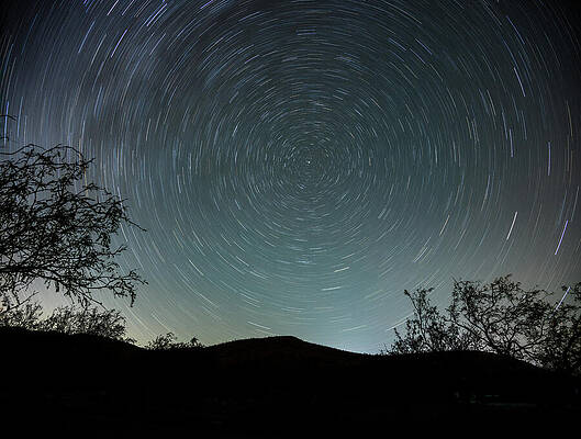 Star Trails Over Desert Landscape Photograph
