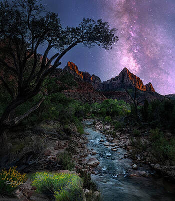 Starry Night over Rugged Mountains Photograph