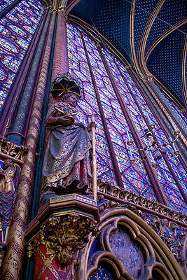 Architecture Photograph - Statue And Stained Glass In Sainte Chapelle by John Twynam