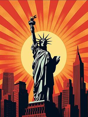 Wall Art featuring the digital art Statue Of Liberty by Land of Dreams