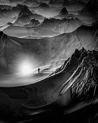 Majestic Mountain Shadows and Moonlight Photograph