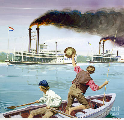 Boat Wall Art featuring the painting Steamboat Race by Ed Vebell