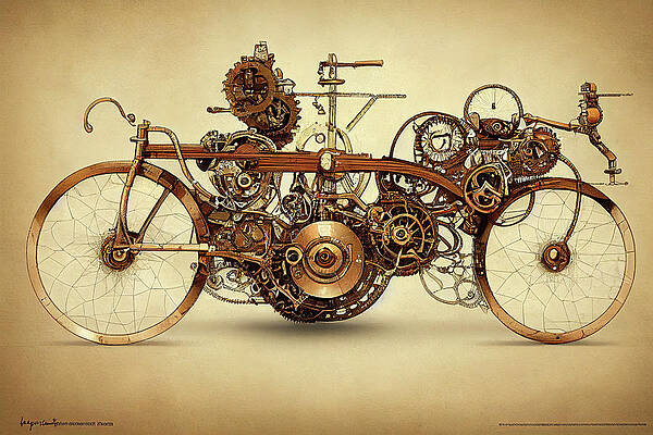 Intricate Wall Art featuring the digital art Steampunk Bicycle Plans by Ron Weathers