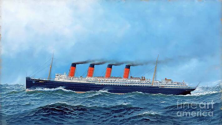 Wall Art featuring the digital art Steamship RMS Lusitania, British by Antonios Valamontes
