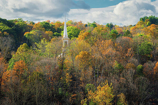Church Spire in Autumn Forest Wall Art