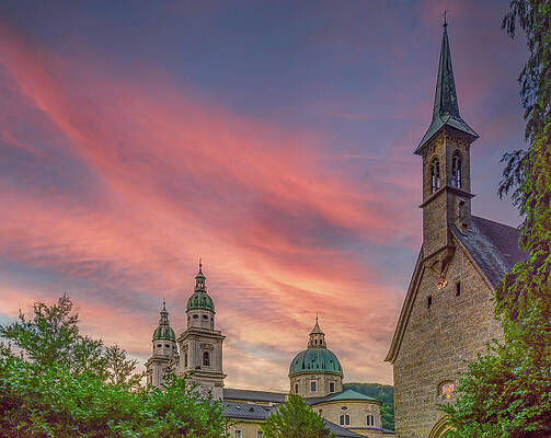 Sunset Photograph - Steeples Of St. Peter's Cemetery, Salzburg by Marcy Wielfaert