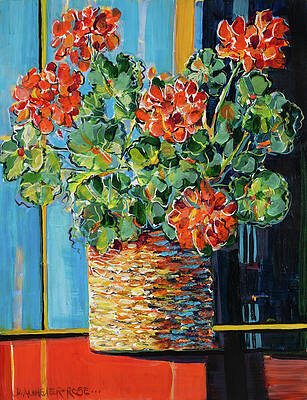 Wall Art featuring the painting Still Life, Geranium In A Basket by Seeables Visual Arts