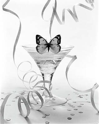 Celebration Drawing - Still Life Of Butterfly On A Martini Glass by William Grigsby
