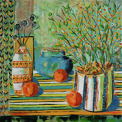 Wall Art featuring the painting Still Life On Stripes by Seeables Visual Arts