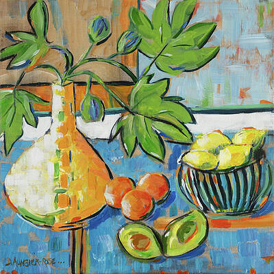 Vibrant Fruit and Vase Still Life Wall Art