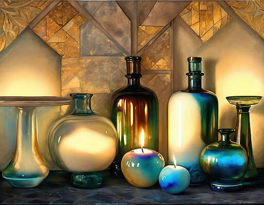 Reflection Digital Art - Still Life With Fruit On Fire by Eris And AI