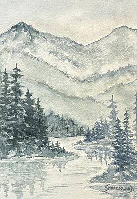 Mountain Landscape in Watercolor Painting