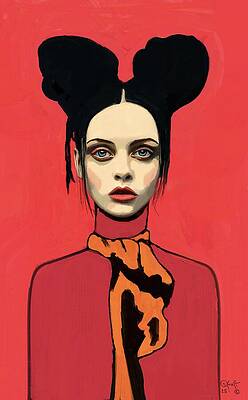 Woman with Dark Hair and Red Background Wall Art
