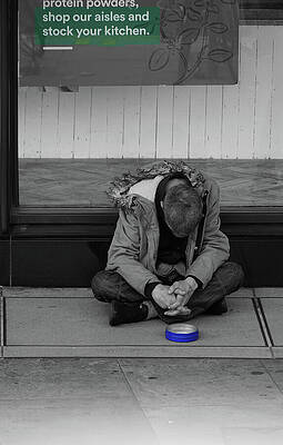 Man Sitting on City Sidewalk Wall Art