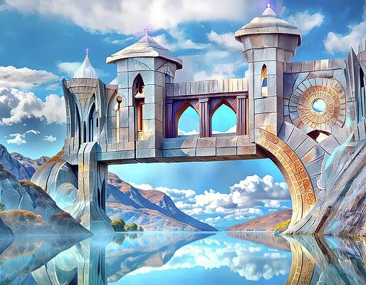 Architecture Wall Art featuring the digital art Stone Bridge Beacons by Eris And AI