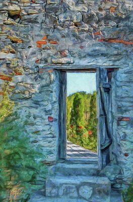 Wall Art featuring the painting Stone Wall - Wooden Door by Jeffrey Kolker