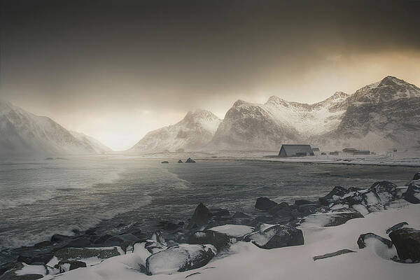 Winter Wall Art featuring the photograph Storm Arriving - Flakstad Beach Lofoten Islands by Charnwood Photography Fine Art