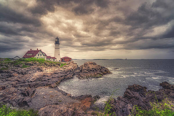 Wall Art featuring the photograph Stormy Afternoon  At Portland Head Light by Penny Polakoff