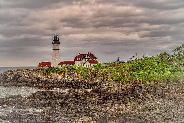 Wall Art featuring the photograph Stormy Skies At Portland Head Light by Penny Polakoff