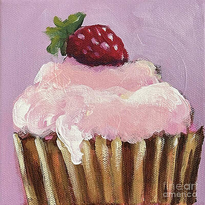 Vibrant Painting - Strawberry Cupcake by Lucia Stewart