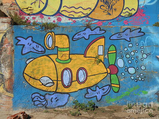 Graffito Wall Art featuring the digital art Street Art #12 - Yellow Submarine by Antonios Valamontes