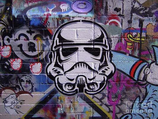 Graffito Wall Art featuring the digital art Street Art #15 - Imperial Stormtrooper Helmet by Antonios Valamontes