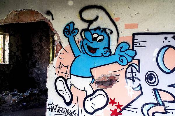 Graffito Wall Art featuring the digital art Street Art #29 - Smurf by Antonios Valamontes